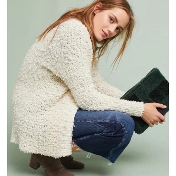 Anthropologie Akemi + Kin Bernadette Textured Knit Cardigan Cream Size Small - Picture 2 of 10